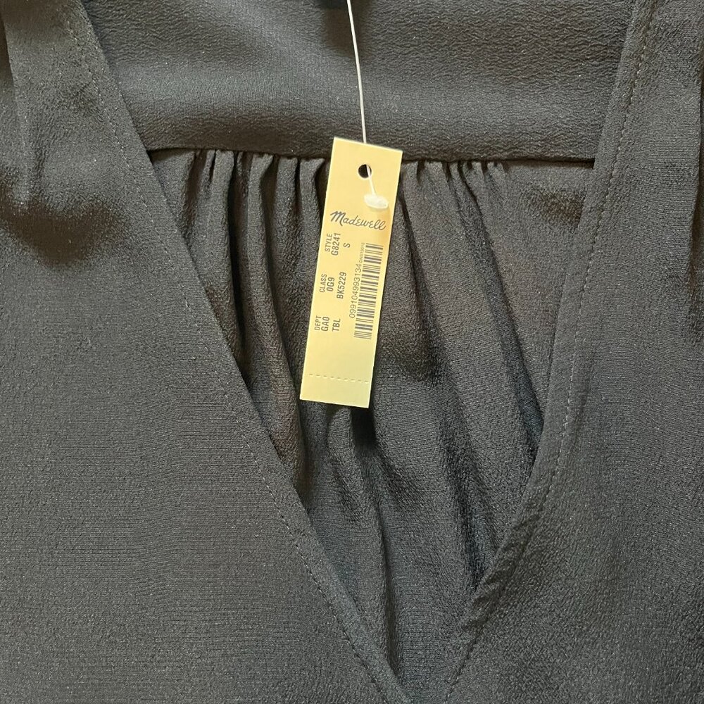 Madewell Black Silk Long Sleeve Wrap Top - Picture 5 of 6